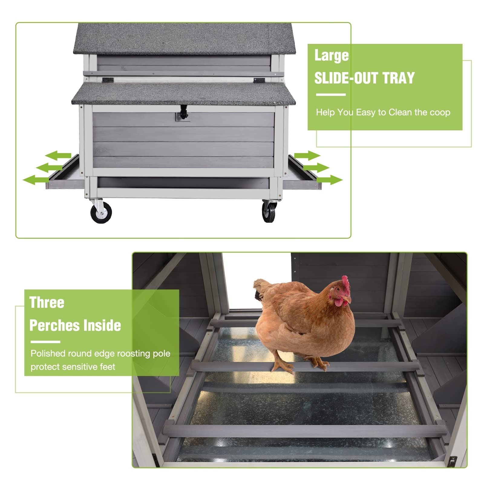 Large Chicken Coop on Wheels Mobile Wooden Weatherproof Hen House