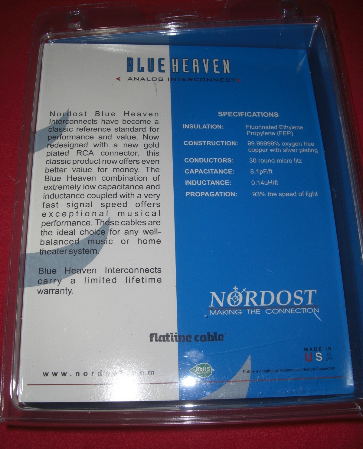 NORDOST BLUE HEAVEN FLATLINE INTERCONNECTS *1 METER PAIR* WITH RCAs ORIG BOX