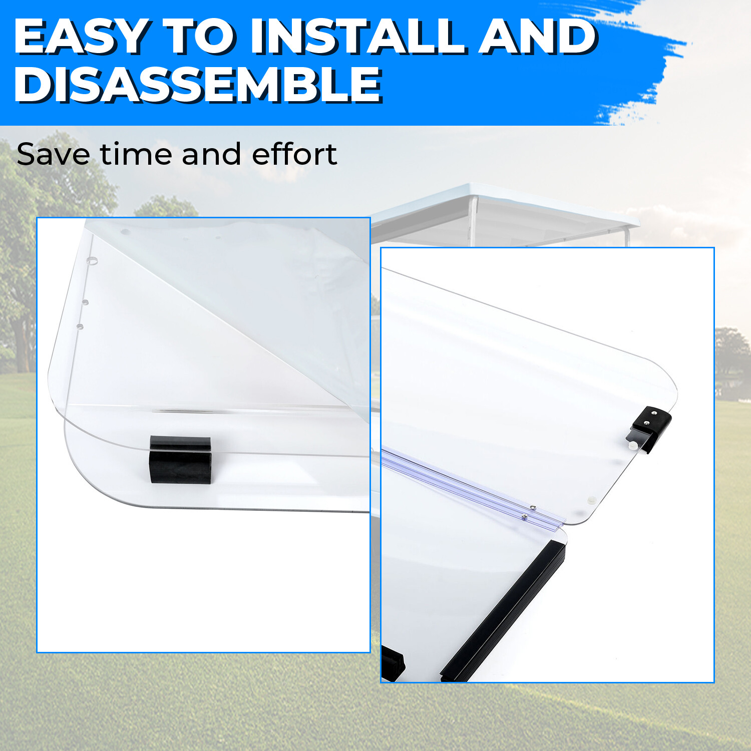 For 1985-1995 Yamaha G2 / G9 Models Clear Folding Golf Cart Windshield