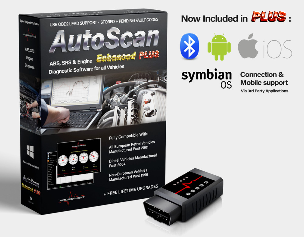Autoscan Enhanced PLUS OBD2 Engine Diagnostic Software Vehicles Bluetooth Elm327