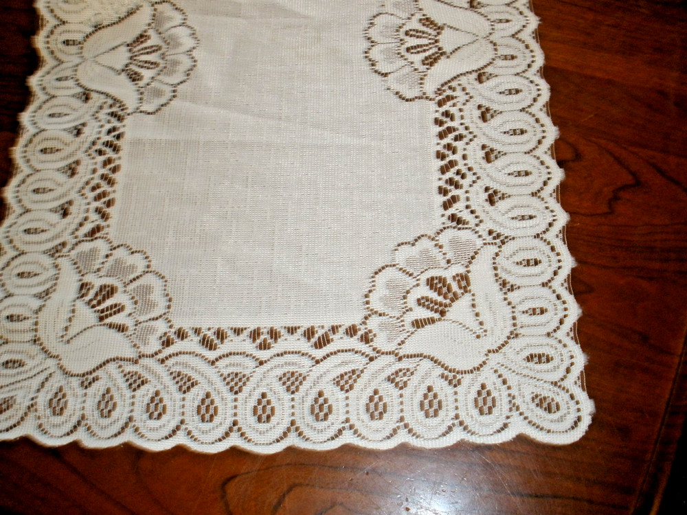 Off White Floral Table Runner 13"x34" (083)