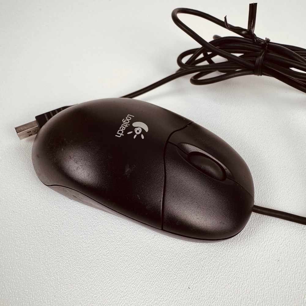 Logitech Wired USB Optical Computer Mouse — Tested & Working — Black