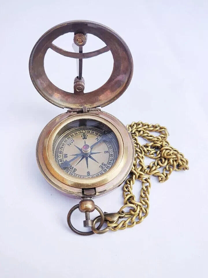 Antique Pocket Compass with Chain & Push Button for Travelingitems