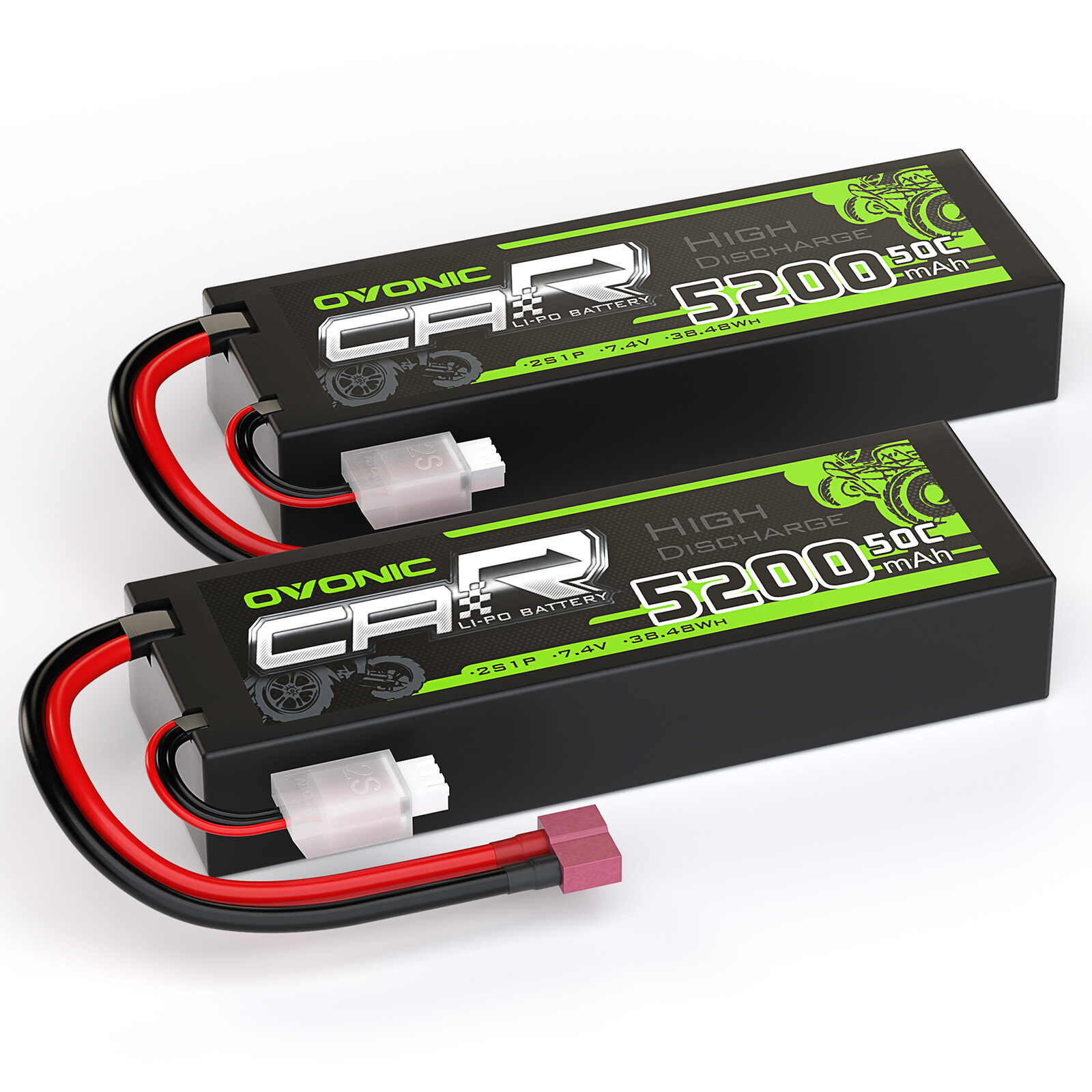 2X Ovonic 7.4V 50C 5200mAh 2S LiPo Battery Deans Hardcase for RC Car Truck Boat
