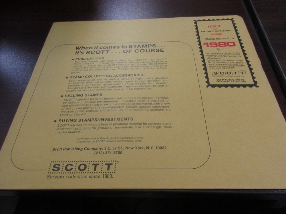 THE SCOTT  SPECIALTY  SUPPLEMENT ITALY #31 ,1980  W/FREE SHIPPING!!