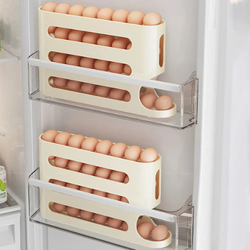 Automatic Rolling Egg Dispenser Fridge Organizer Storage Tray Holder Rack