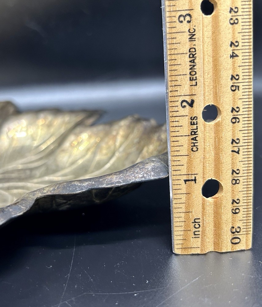 Vintage Silver Plate Strawberry Leaf Shaped Dish Bowl, Unpolished, 11” X 9”
