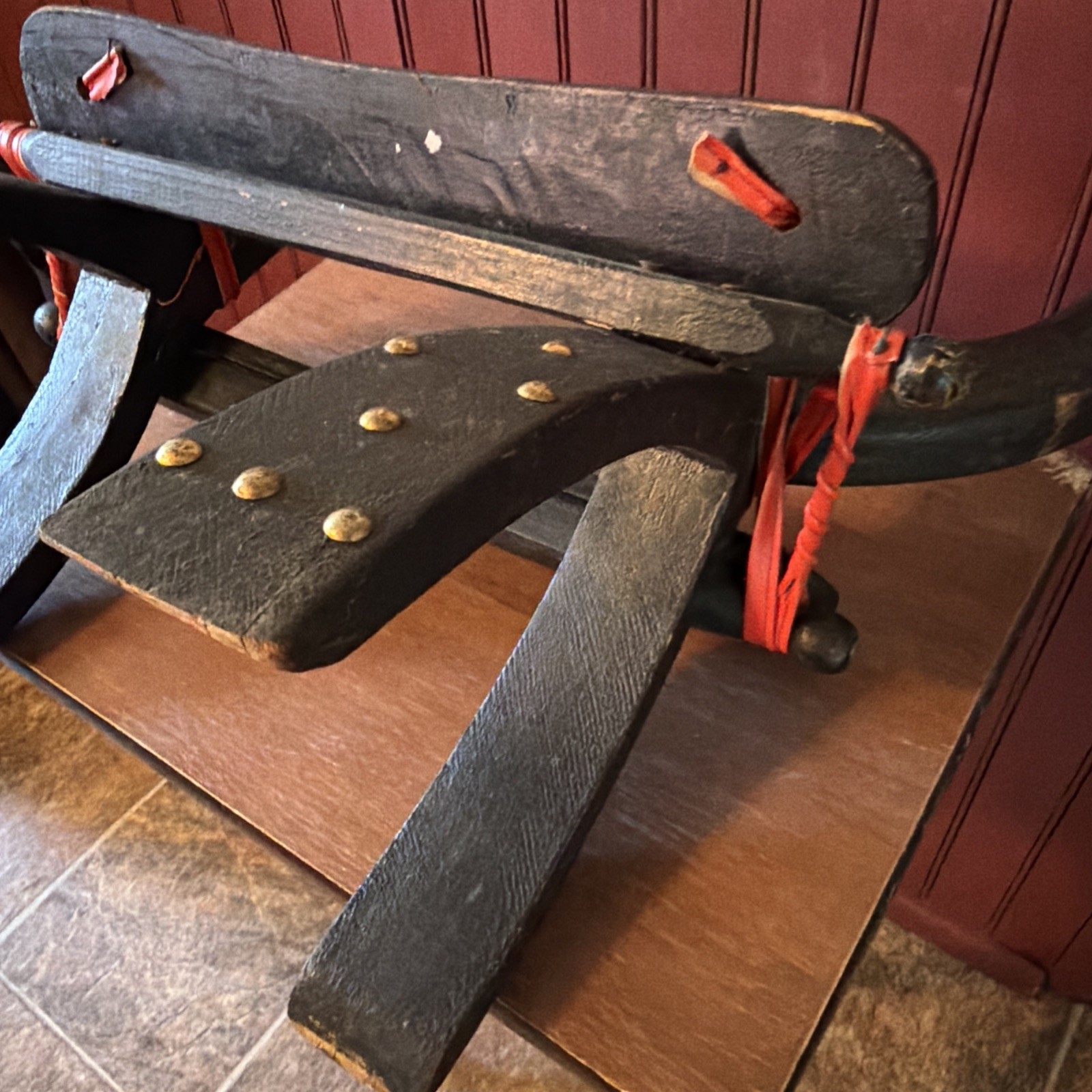 Vintage TURKISH Camel Head Pommel Padded Saddle Stool, Footstool. 23.5” X 18.5”.