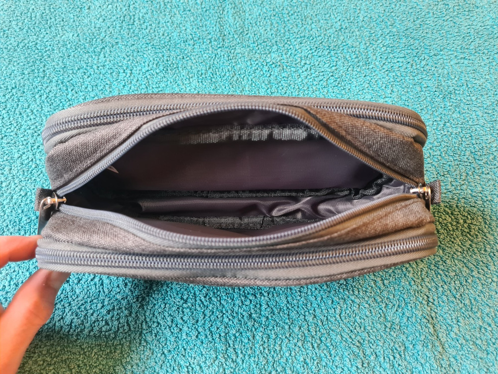 AHLIRMOY, Pencil Case, grey canvas type material, multi pocketed, expandable