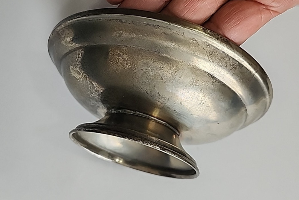 Silver tone Dish Bowl With Lid - unmarked