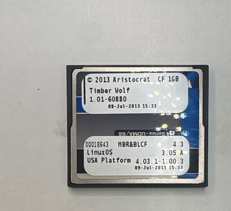 Aristocrat Timber Wolf 1GB CompactFlash Card 2013 LinuxOS Platform USA