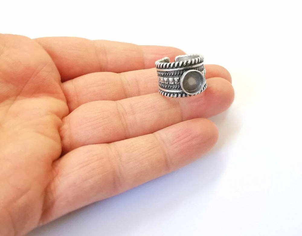 Silver Ring Blank Base Bezel Settings Cabochon Mountings Adjustable (8mm) G25024