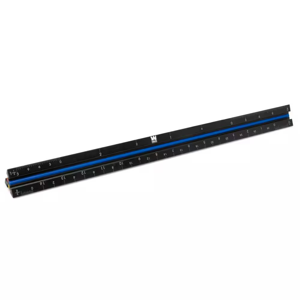 12 In. Aluminum Triangular Architect Ruler with Laser-Etched Imperial Drafting S