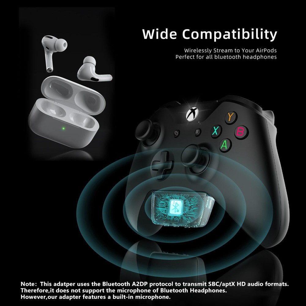 Bluetooth 5.2 Wireless Audio Adapter for Xbox One Series X S Controller Mic