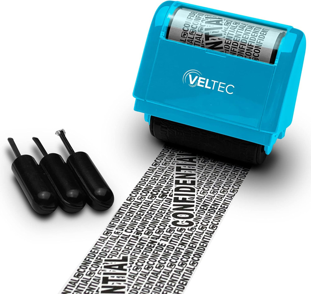 Veltec ID Protector Ink Roller - Identity Theft Protection Roller Stamp Set (Blu