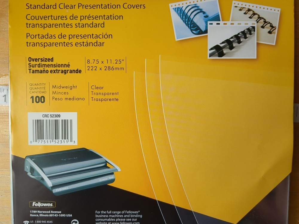 Fellowes CRC52309 Transparent Binding Cover Oversize 66 Pack Opened Package