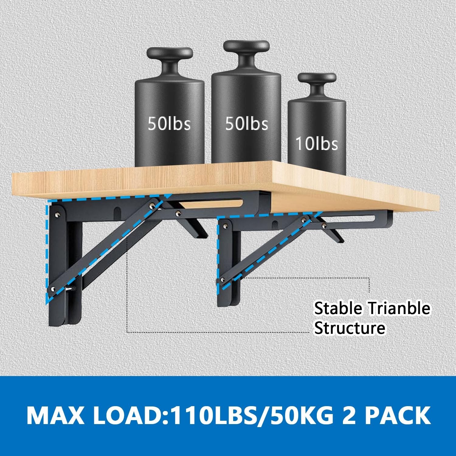 Folding Shelf Bracket 8 inch 2PC - Wall Mounted Collapsible Shelves Brackets ...