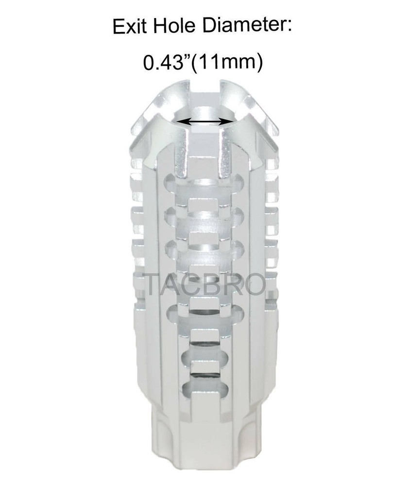 Silver Anodized Aluminum 1/2x28 TPI Skeleton Muzzle Brake For 9MM
