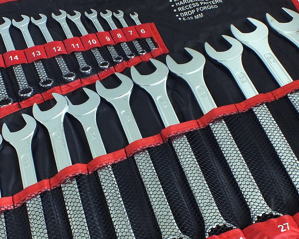 25pc Metric 6-32mm Drop Forged Combination Spanner Wrench Set Open & Ring + Roll