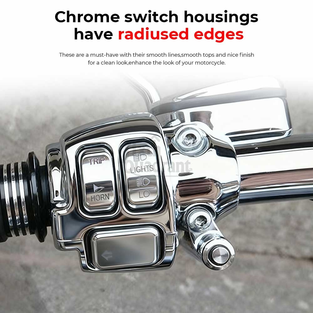 Chrome Hand Control Switch Housing Covers w/6pcs Button Caps For Harley Softail