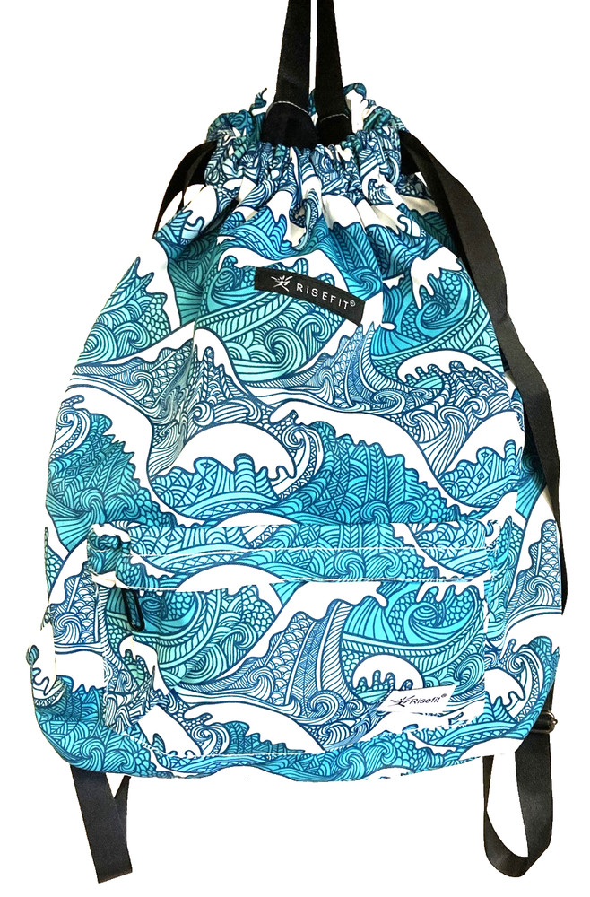 Risefit Drawstring Backpack with Mesh Pockets String Pool/Gym Bag Blue Waves