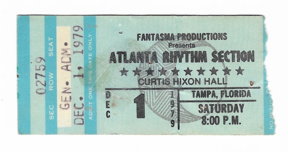 Atlanta Rhythm Section & Henry Paul Band 12/1/79 Tampa FL Ticket Stub ARS