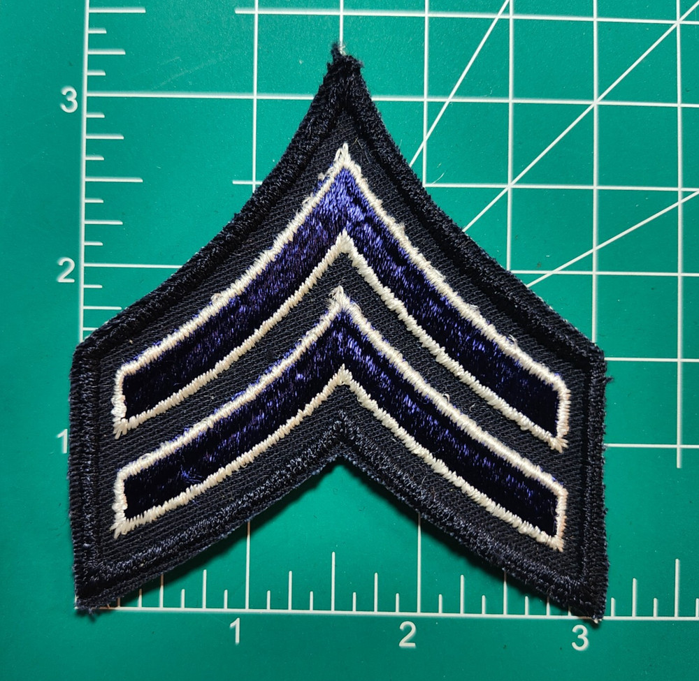 (2) Corporal Chevron Patch 3" - 2 White & NAVY stripes on DK NAVY | Schiffli