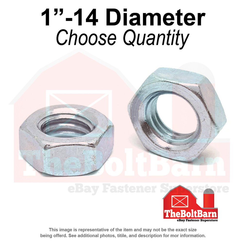 1"-14 Grade A Hex Jam Nuts Zinc Clear Fine Thread (Pick Quantity)