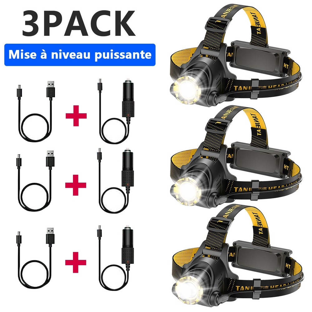 3 pack USB Rechargeable Headlight LED Headlamp Camping Head Torch Flashlight