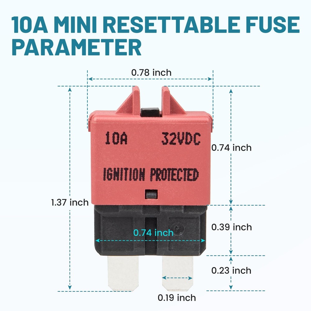NuIth Manual Reset Mini Fuse Circuit Breakers 10A, E39 Low Profile ATO/ATC...