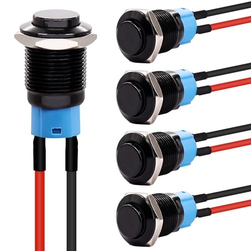 /5PCS 12mm Push Button Switch ON Off Mini Round Waterproof Black Shell Latching