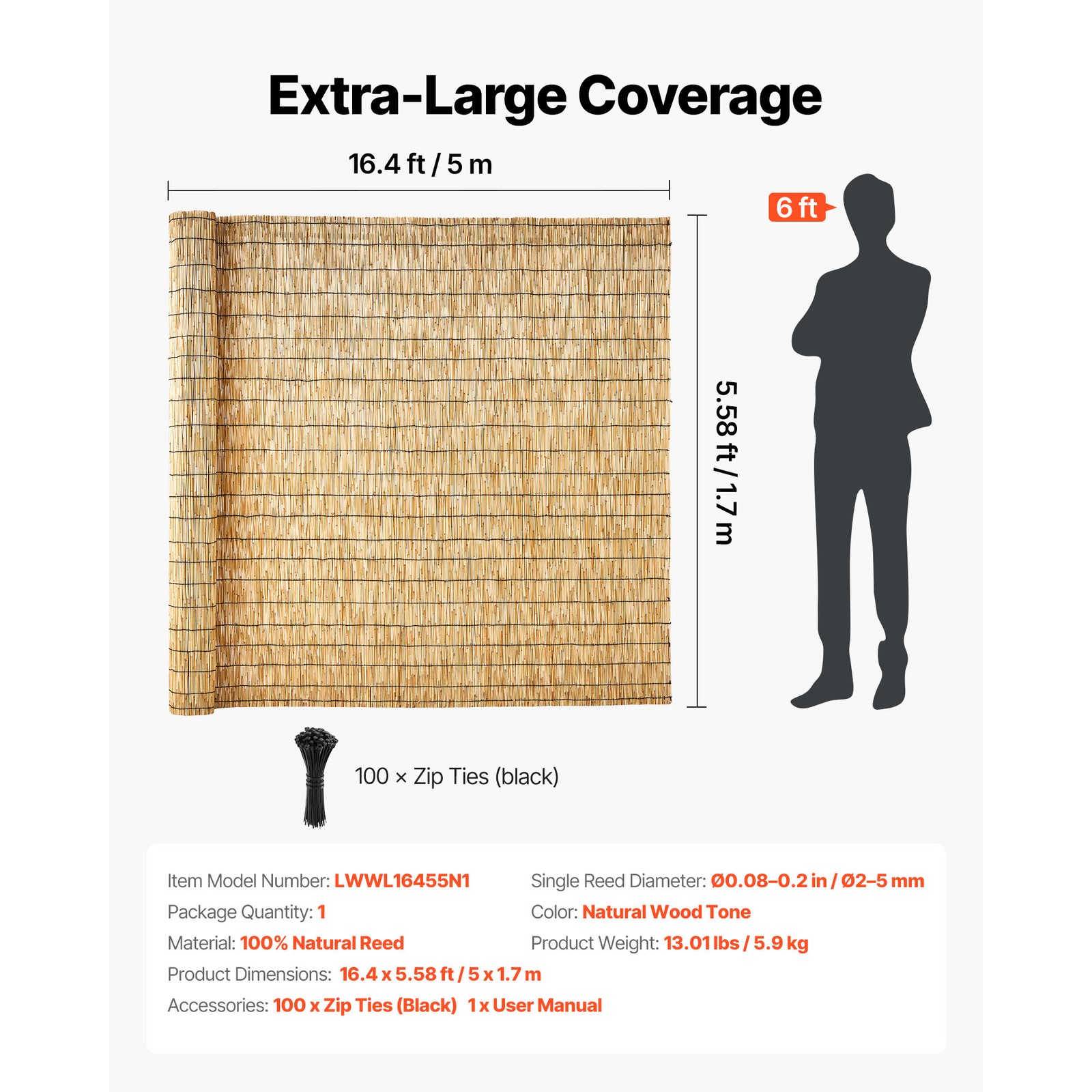 Uimoso Natural Reed Fence Panel 5.58 x 16.4 ft Privacy Screen Roll for Garden