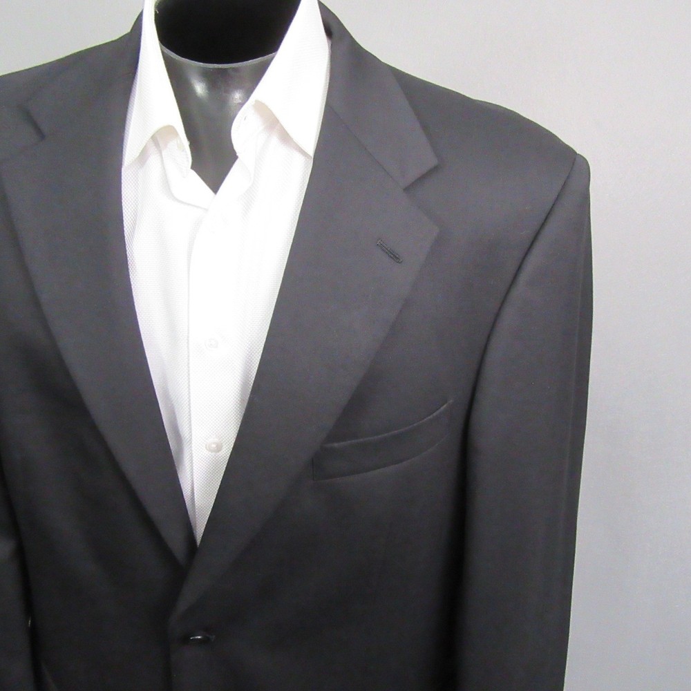 Evan Picone Sport Coat 44L Solid Black Worsted Wool Single Vent