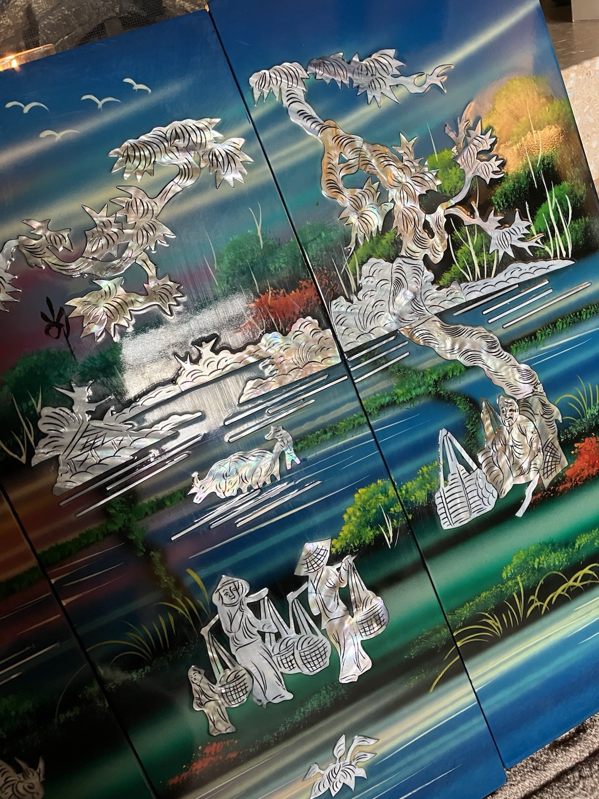 4-panel Handcrafted Vietnamese Lacquer And Mother Of Pearl Inlay Wall Art: 19X30