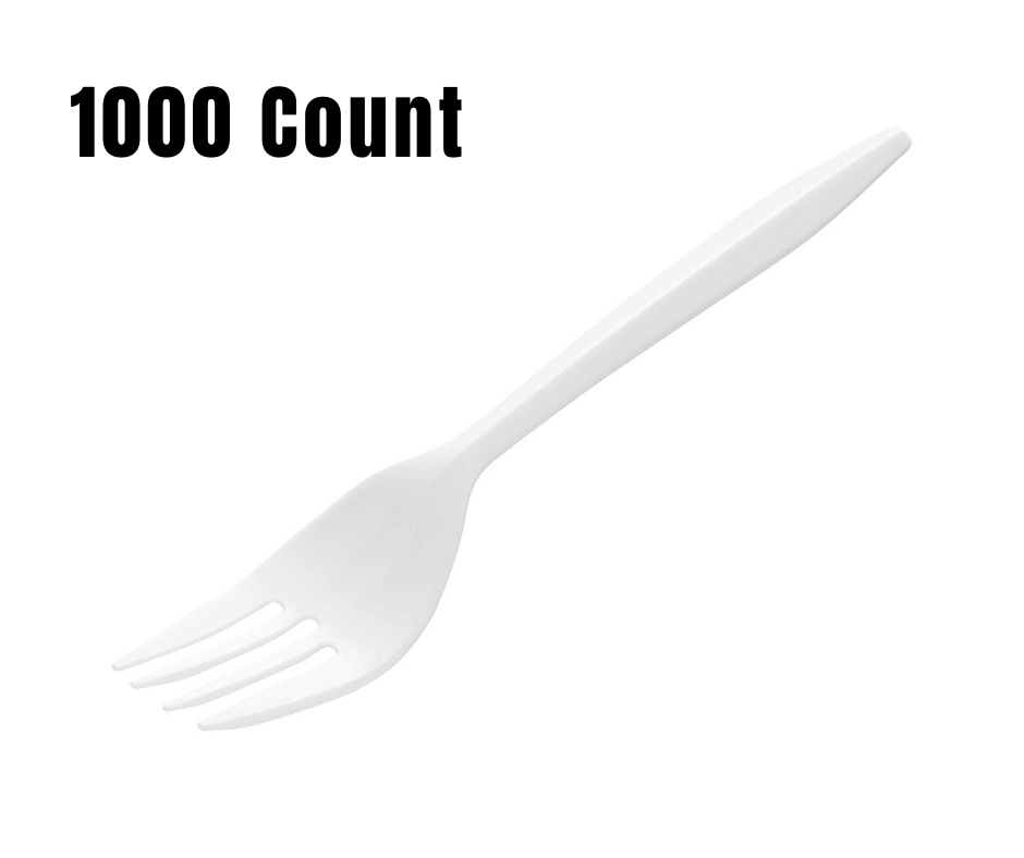 1000 Pack - Disposable Heavy Weight Individually Poly Wrapped White Fork