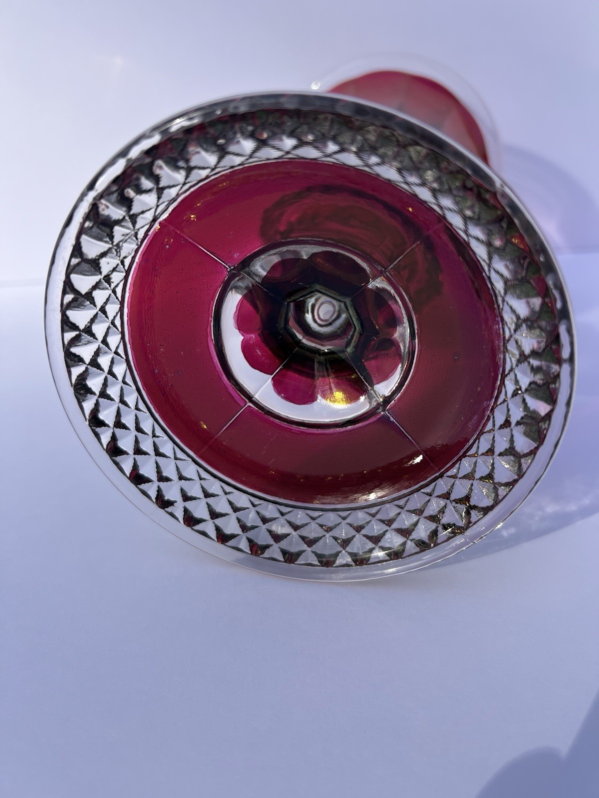 Antique 1890’s Victorian Ruby Flash EAPG 12 Panel Pedestal Celery Vase 10”