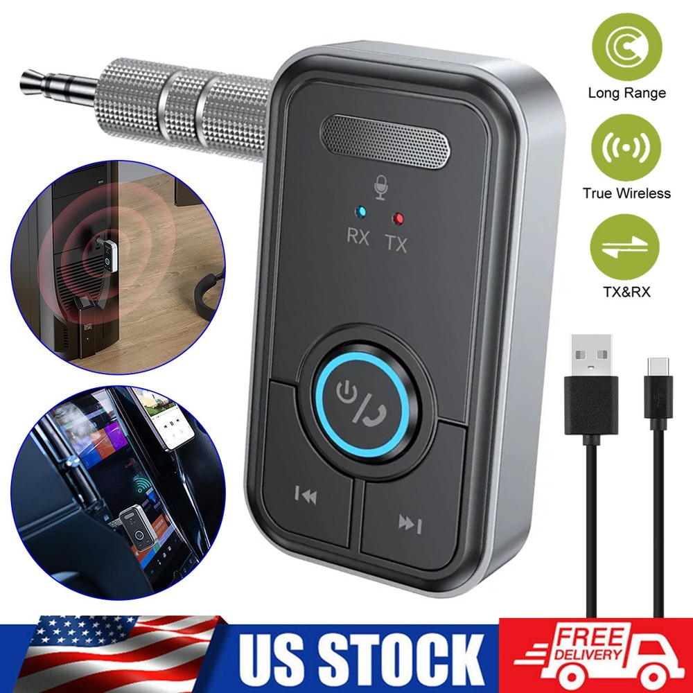 Wireless Bluetooth 5.3 Transmitter Receiver 2-in-1 Adapter Audio 3.5mm Jack Aux^