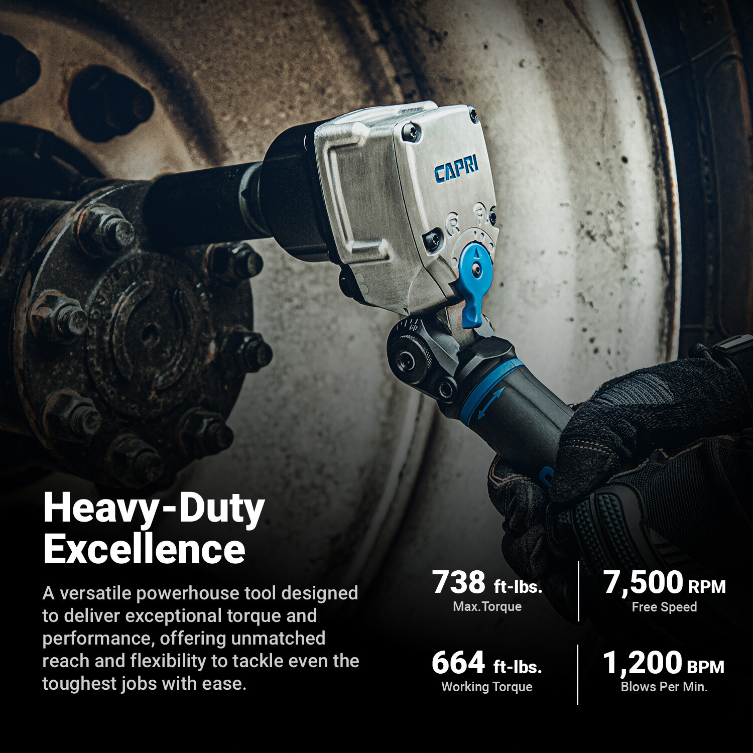 Capri Tools 3/4 in. Flex-Head Air Angle Impact Wrench, 738 ft. lbs.