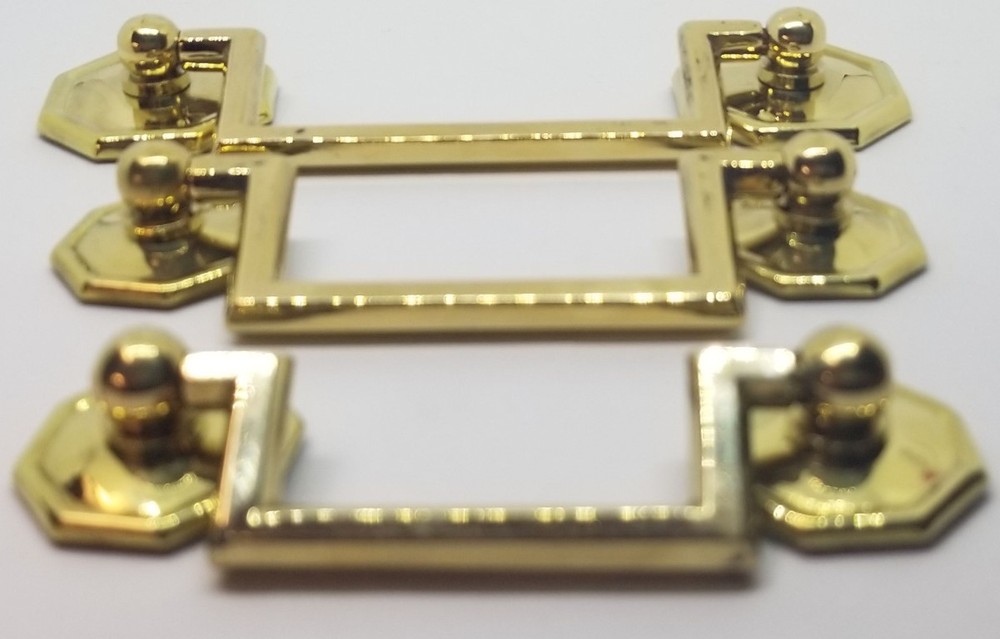 LARGE ANTIQUE BRASS 3-1/2" Centers Colonial Revival Drawer Pull Square Handles