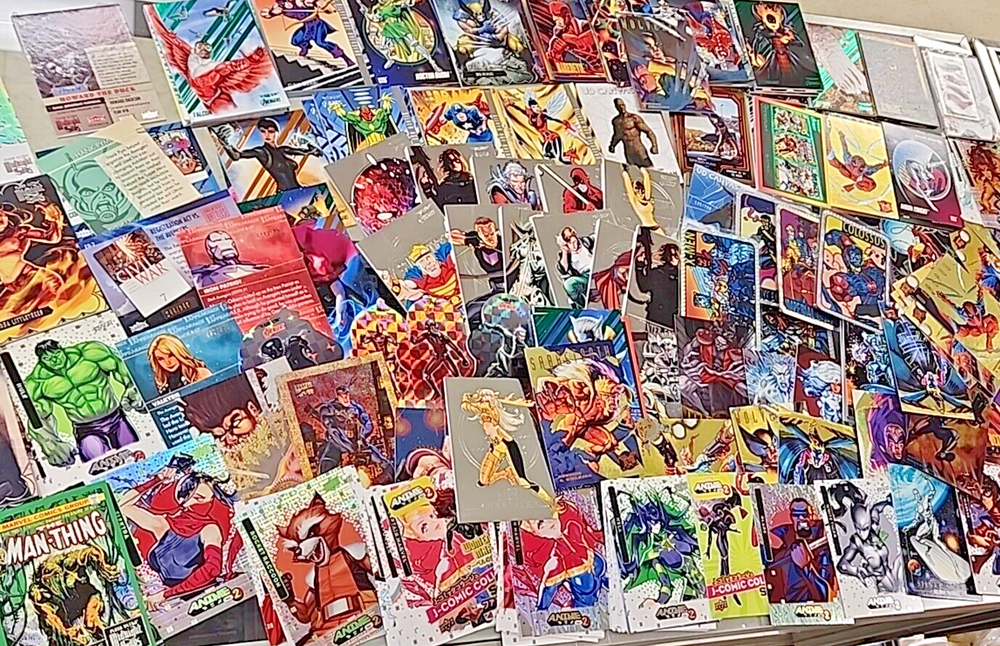 Huge Marvel Comic Card Collection W/ 1 Sealed Booster Pack, Autos, Inserts More!