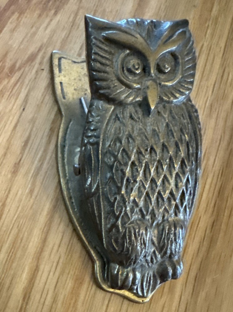 Vintage Solid Brass Owl Paper Clip Clamp +3”
