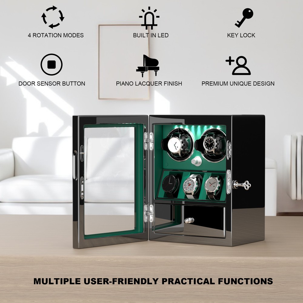 DUKWIN Automatic 2 Watch Winder With 3 Watch Display Storage Box With LED Light