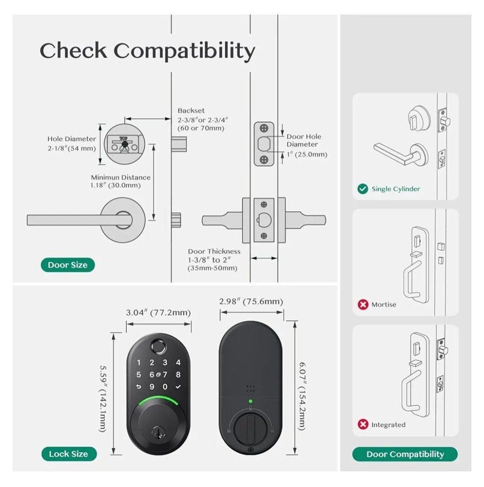 Smart Lock for Front Door Keyless Entry Door Lock Deadbolt with App Control