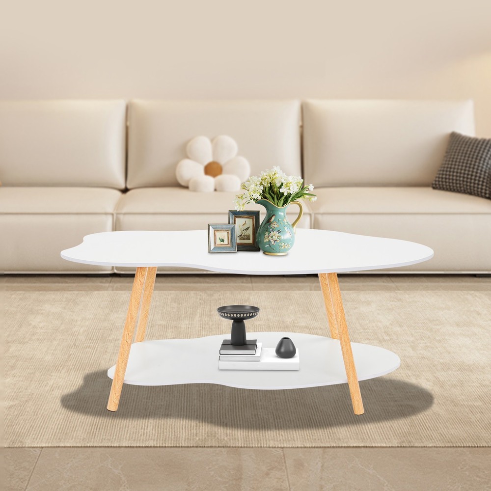Cloud-shaped Coffee Table Double Layer Center Table for Living Room Modern