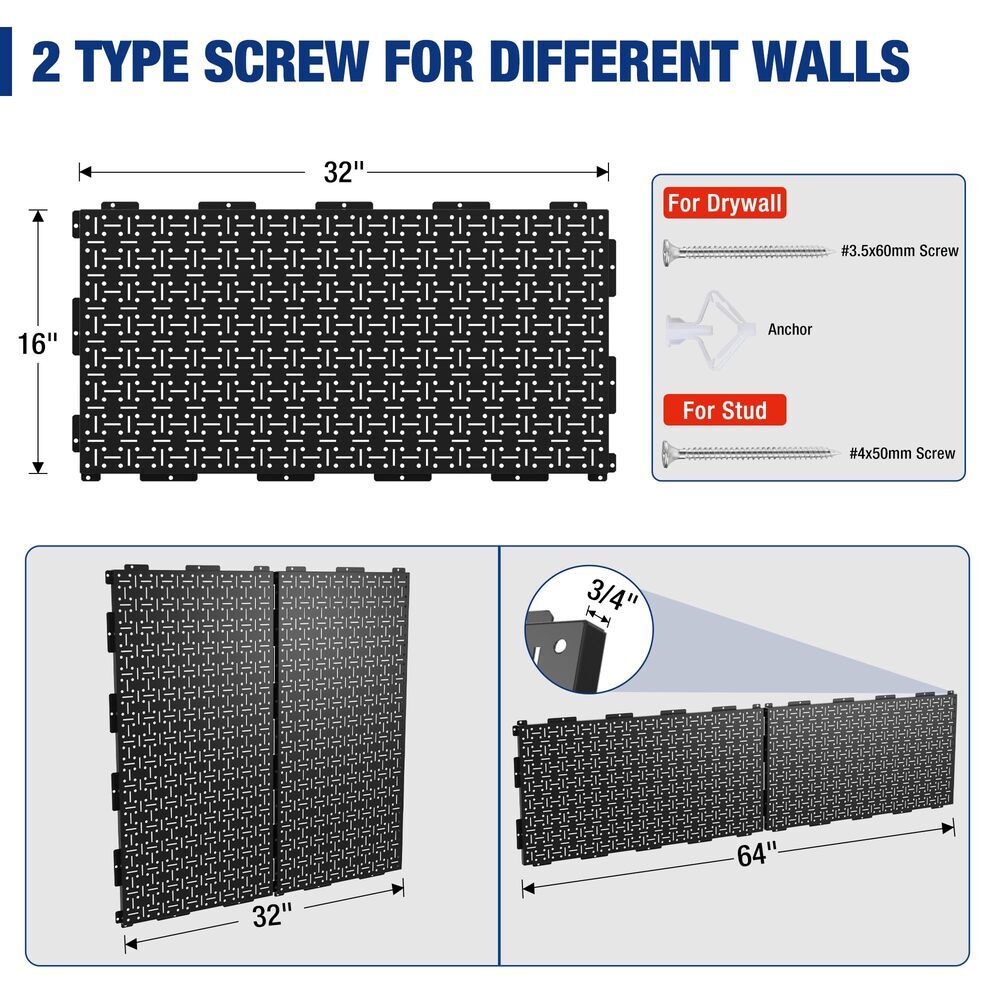 WORKPRO 48" Adjustable Workbench 1500LBS Load Capacity 2PC 16x32" Metal Pegboard