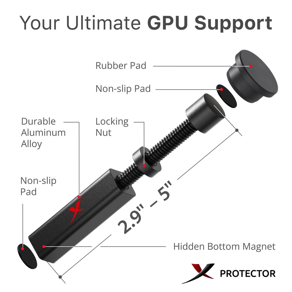 GPU Support Bracket Large 2.9" - 5" with Rubber Pad Premium Graphics Card Stand