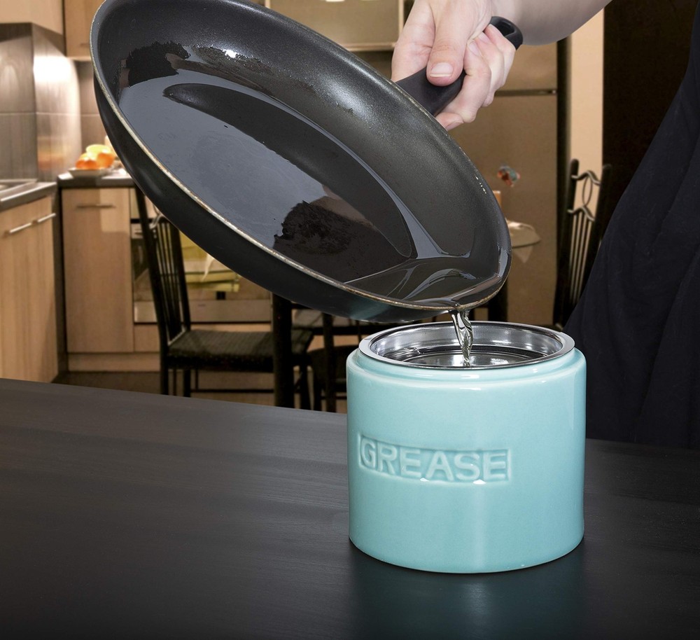 Bacon Grease Saver with Strainer - Ceramic Grease Container 1L Storage Canist...