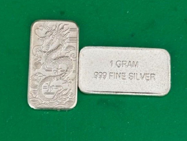 1 gram Silver Bar -Dragon-  Fine Silver  .999