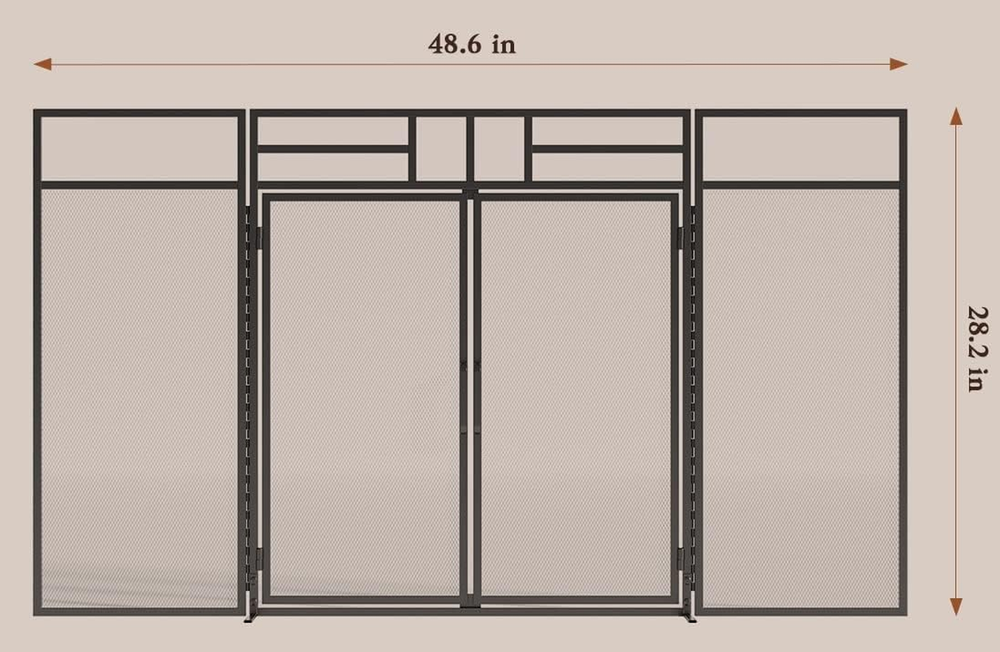 3-Panel Folding Fireplace Screen with Magnetic Hinged Doors, Solid Wrought Iron