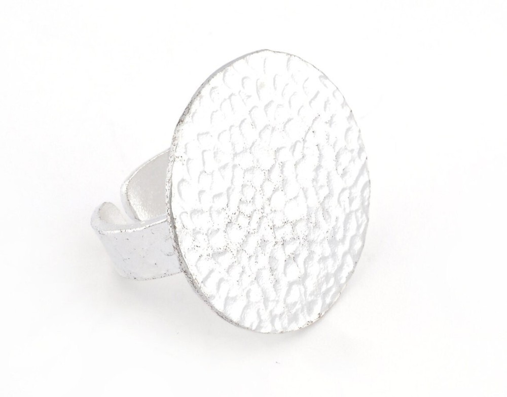 Hammered Adjustable Ring Blank - Shiny Silver Plated Brass (30mm Blank ) 4916